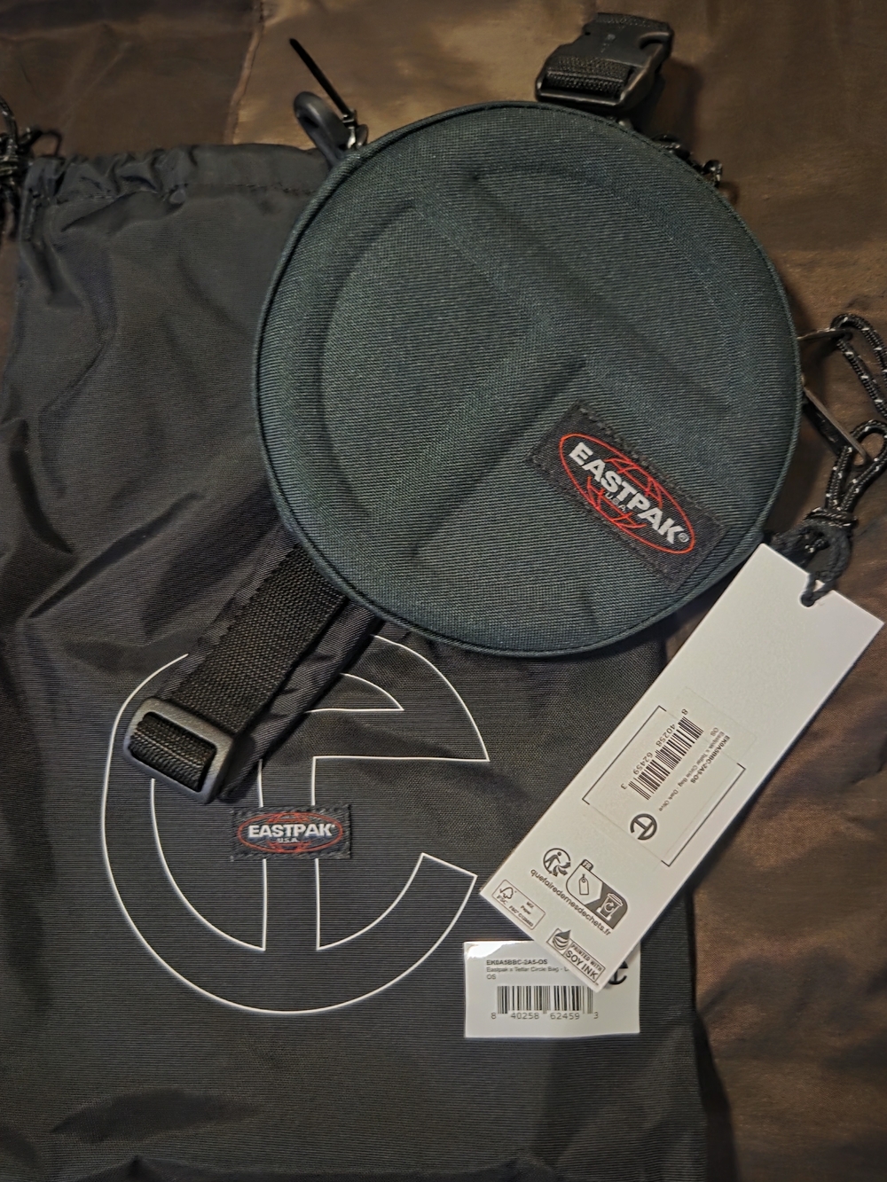 TELFAR Eastpak Round Crossbody Bag in Forest Green with Black Trim